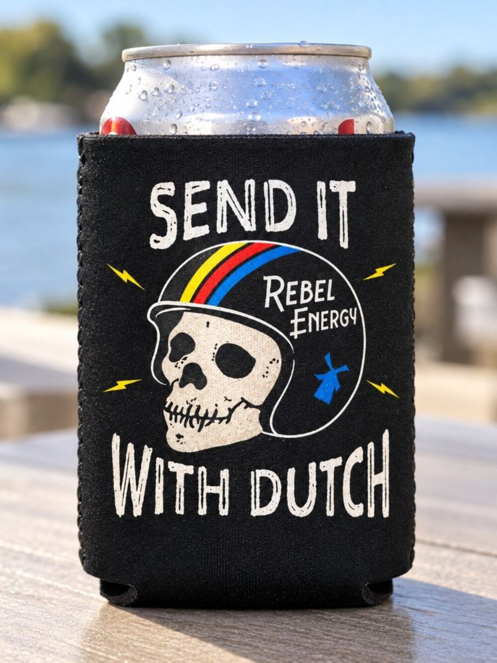 Dutch Bros Skull Helmet Drink Koozie Rebel Energy New